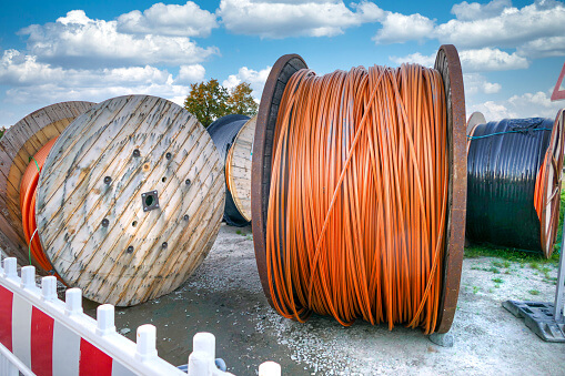 Cable drums for laying internet fiber optic cables in residential areas
